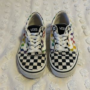 Black and Rainbow checkerboard Vans sz 1 girls